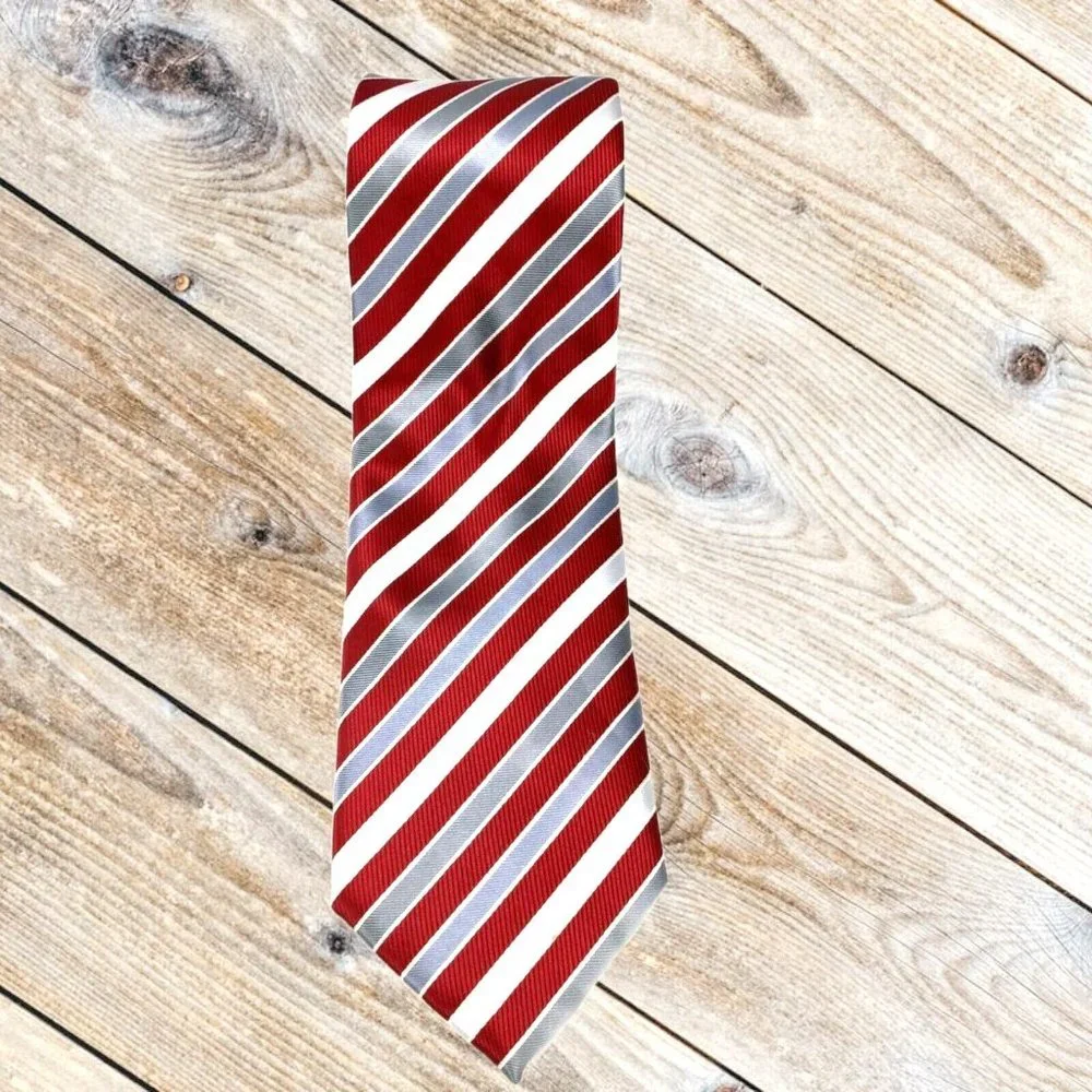 Van‎ Heusen Red White Silver Diagonal Striped Polyester Mens Tie Neck Tie 60